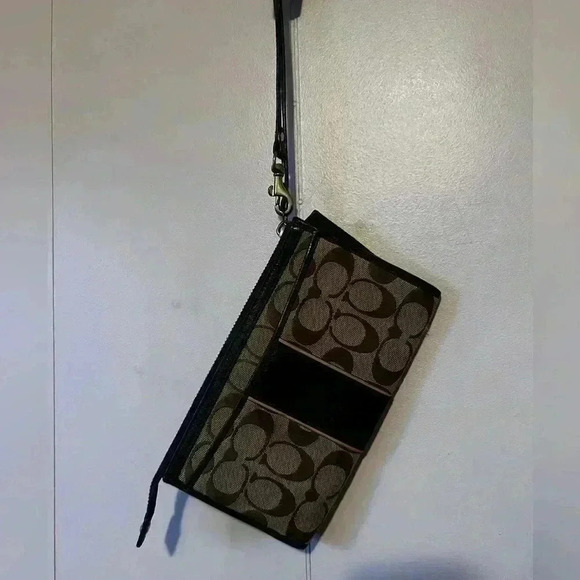 Coach Signature Zippy Wristlet Large Canvas Wallet Clutch Brown/Beige Lizard - Picture 6 of 9